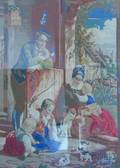 Giltwood Framed Victorian Needlepoint Panel Depicting a Family with Kittens
