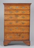 Chippendale Tiger Maple and Maple SixDrawer Tall Chest