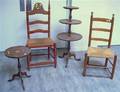 Two Slatback Side Chairs and a Bradford Federalstyle Inlaid Mahogany Candlestand and a Mahogany ThreeTier 