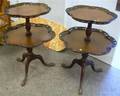 Pair of Chippendale Rococostyle Carved Mahogany Reticulated Piecrust TwoTier Dumbwaiters