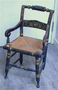 Childs Painted and Stencil Decorated Fancy Armchair with Woven Rush Seat