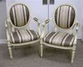 Pair of Louis XV Style Upholstered Carved and Painted Walnut Armchairs