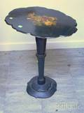 Victorian Floral and Motherofpearl Decorated Lacquered Tilttop Papiermache Candlestand