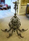 Victorian Blackpainted Cast Iron SixLight Kerosene Chandelier