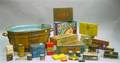 Approximately Twentyfour Lithograph Labeled Retail Medicinal and Tobacco Tins Three Cigar Boxes and a Grainpainted Metal Tub