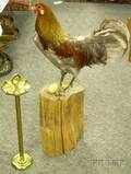 Standing Chicken with Wooden Egg on a Stump and a Brass Ash Stand