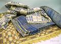Threecolor Woven Coverlet and Two Blue and White Woven Coverlets