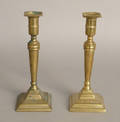 Pair of Federal brass pushup candlesticks