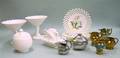Six Pieces of English Lustreware and Eight Milk Glass Items