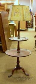 Federalstyle Mahogany Dishtop TwoTier Dumbwaiter Floor Lamp with Decorated Mica Paneled Shade