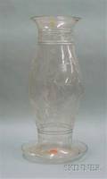 Large Colorless Cut Glass Hurricane Shade and Underdish