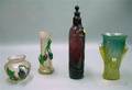 Group of Green and Colorless Glass Vases