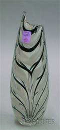 Armando JacobinoKumila Colorless and Black and White Drape Decorated Heavy Glass Walled Vase