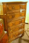 Germanic Baroque Walnut and Fruitwood Inlaid FiveDrawer Tall Chest