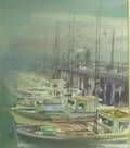 Framed 20th Century American Watercolor Boats at Dock