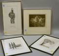 Three Framed Stefan Marten Prints and a Framed L Goodman Etching