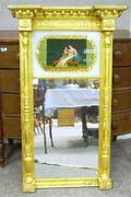 Federal Giltwood Tabernacle Mirror with Reversepainted Glass Tablet Depicting a Mother and Child
