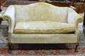 Chippendalestyle Upholstered Camelback Carved Maple Settee