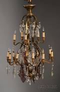 Louis XV Bronze Colorless and Amethyst Glass Mounted Fifteen Light Chandelier