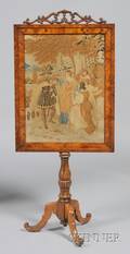 Victorian Needlework Upholstered and Burl Walnut Firescreen