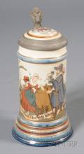 Mettlach Stein with Gentleman and Barmaid