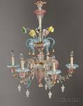 Venetian Colored Glass Five Light Chandelier