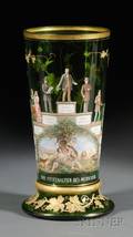 German Enamel Decorated Green Glass Vase