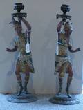 Pair of Figural Painted White Metal Candlesticks