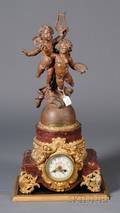 Louis XVXVIstyle Rouge Marble Patinated and Parcel Gilt Metal Mantel Clock