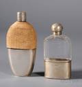 Two English Silver and Colorless Glass Flasks