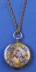 Antique 18kt Gold and Enamel Open Face Pocket Watch