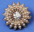 Art Nouveau 14kt Gold Diamond and Seed Pearl PendantBrooch