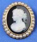 Antique 14kt Gold Hardstone Cameo and Pearl PendantBrooch