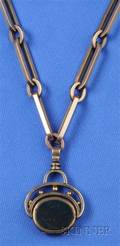 Antique 10kt Gold Hardstone Fob and Chain