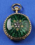 Antique 18kt Gold Enamel and Diamond Open Face Pocket Watch