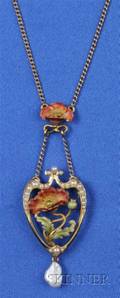 Art Nouveau 14kt Gold Enamel Pearl Lavaliere Bippart Griscom  Osborn