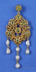 14kt Gold Peridot and Freshwater Pearl Pendant