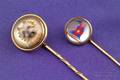 Two 14kt Gold and Reverse Painted Crystal Stickpins