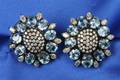 Blue Zircon and Diamond Flower Earclips