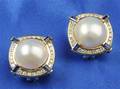 18kt Gold Mabe Pearl and Gemset Earclips