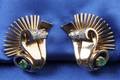 Retro 14kt Bicolor Gold Emerald and Diamond Earclips