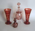 Pair of etched ruby glass vases