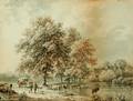 Barend Cornelis Koekkoek Dutch 18031862 Scene with Figures and Watering Cattle