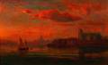 Sylvester Phelps Hodgdon American 18301906 Harbor TwilightProbably the Cathedral of the Holy Cross Viewed from South Boston