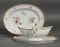 Chinese Export Porcelain Sauce Tureen and Underplate and Oval Bacon Rasher