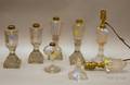 Seven Colorless Molded Glass Whale Oil Table Lamps