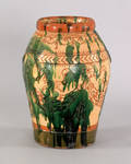 Large sgraffito decorated redware crock late 19th c