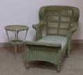 Greenpainted Woven Wicker Chaise and a Stand