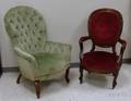 Two Victorian Upholstered Carved Walnut Parlor Armchairs