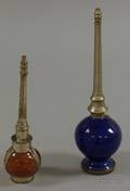 Two Pewter and Metalmounted Enameled and Glazed Ceramic Holy Water Sprinklers